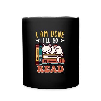 Buchliebhaber Katzenfan Leseratte Bücherleser - Tasse einfarbig - Schwarz - Vorne
