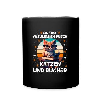 Cats and Books Katzenliebhaber Book lover - Tasse einfarbig - Schwarz - Vorne