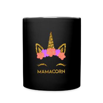 Mamacorn cooles Einhorn Fan Mama Mütter - Tasse einfarbig - Schwarz - Vorne