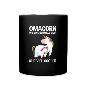 Omacorn Einhorn cool Großmütter Unicorn Grandma - Tasse einfarbig - Schwarz - Vorne
