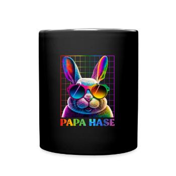 Hasengesicht Papa Hase cooler Osterhase mit Brille - Tasse einfarbig - Schwarz - Vorne