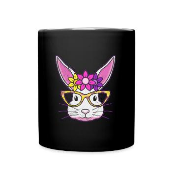 Hasengesicht Cooler Osterhase mit Brille - Tasse einfarbig - Schwarz - Vorne