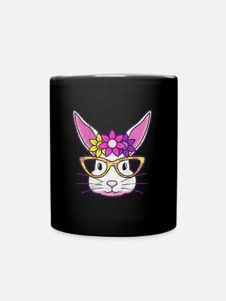 Hasengesicht Cooler Osterhase mit Brille - Tasse einfarbig - Schwarz