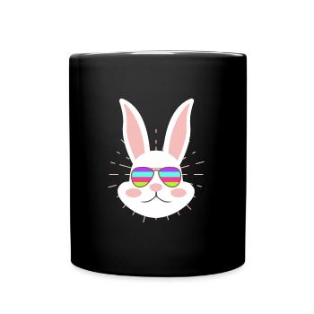 Hasengesicht Cooler Osterhase mit Brille - Tasse einfarbig - Schwarz - Vorne