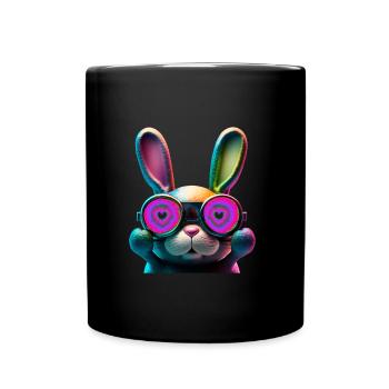 Hasengesicht Cooler Osterhase mit Brille - Tasse einfarbig - Schwarz - Vorne