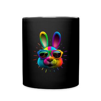 Hasengesicht Cooler Osterhase mit Brille - Tasse einfarbig - Schwarz - Vorne