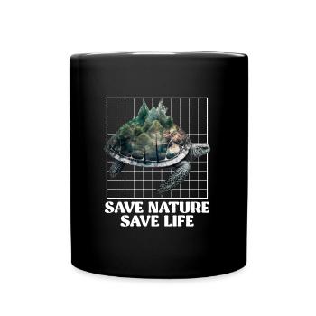 Save Nature Schildkröten Artenschutz Umwelt - Tasse einfarbig - Schwarz - Vorne