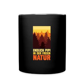 Bergsteiger lustig Peeing outside Naturburschen - Tasse einfarbig - Schwarz - Vorne