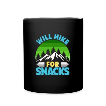 Wanderer lustig Bergfan Will Hike for Snacks - Tasse einfarbig - Schwarz - Vorne