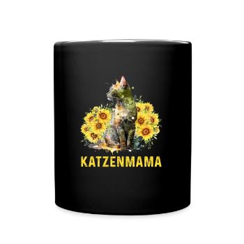 Katzenmama Blumen Katzenliebhaber Katzenfans - Tasse einfarbig - Schwarz - Vorne