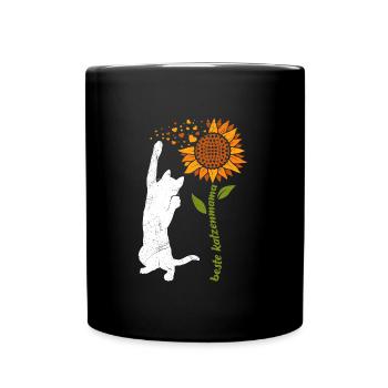 Beste Katzenmama Sonnenblumen Katzenliebhaberin - Tasse einfarbig - Schwarz - Vorne