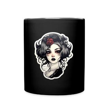 Goth Girl Gothic Rote Blume Horror Böser Blick - Tasse einfarbig - Schwarz - Vorne