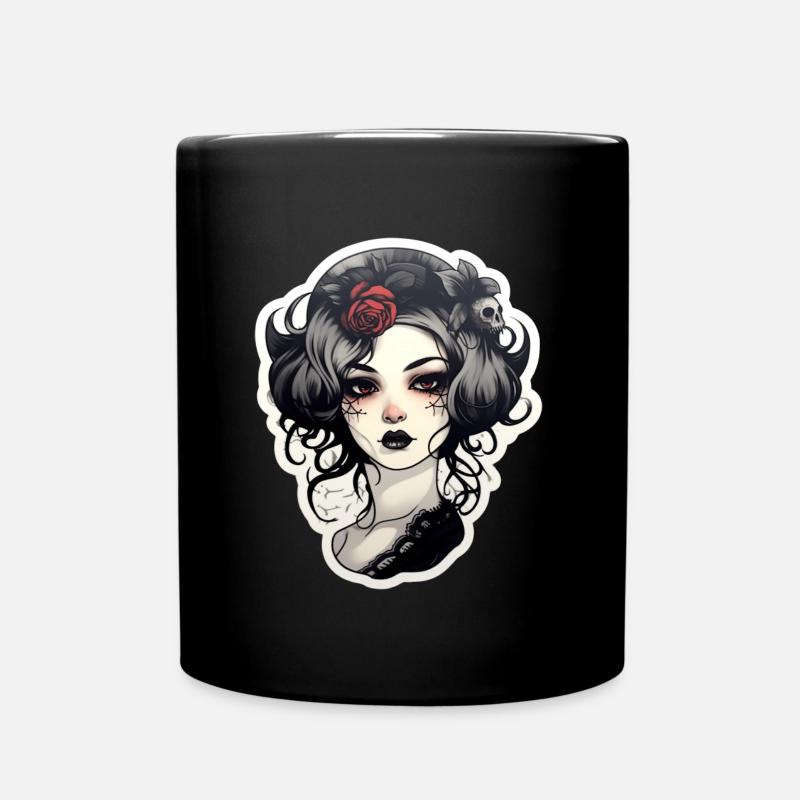 Goth Girl Gothic Red Flower Horror Evil Eye - Full Colour Mug - black