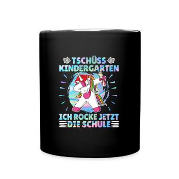 Tschüss Kindergarten Ich rocke jetzt die Schule - Tasse einfarbig - Schwarz - Vorne