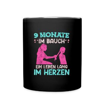 Werdende Mama 2024 9 Monate im Bauch Baby - Tasse einfarbig - Schwarz - Vorne
