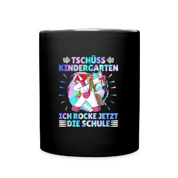 Tschüss Kindergarten Ich rocke jetzt die Schule - Tasse einfarbig - Schwarz - Vorne