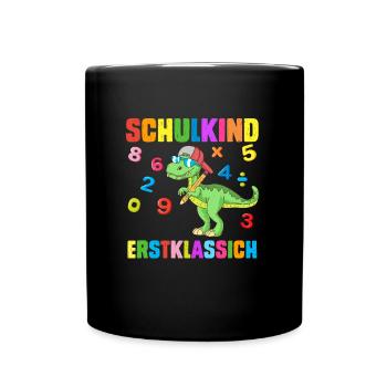Schulkind Erstklassich Dinosaurier 1. Klasse Kind - Tasse einfarbig - Schwarz - Vorne