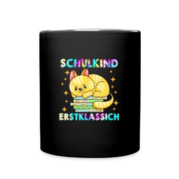 Schulkind Erstklassig Einschulung 1. Klasse - Tasse einfarbig - Schwarz - Vorne