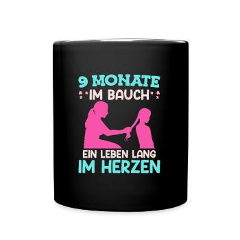 Werdende Mama 2024 9 Monate im Bauch Baby - Tasse einfarbig - Schwarz - Vorne