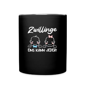 Zwillinge Eins kann Jeder! Zwillingsmama 2024 - Tasse einfarbig - Schwarz - Vorne