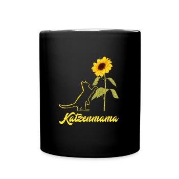 Katzenmama Blumen Katzenliebhaber Katzenfans - Tasse einfarbig - Schwarz - Vorne