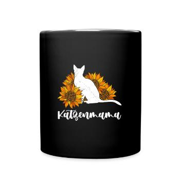 Katzenmama Sonnenblumen Katzenliebhaberin - Tasse einfarbig - Schwarz - Vorne