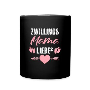 Zwillingsmama 2024 Mama Liebe hoch 2 Zwillinge - Tasse einfarbig - Schwarz - Vorne