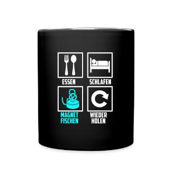 Essen Schlafen Magnetfischen Wiederholen - Tasse einfarbig - Schwarz - Vorne