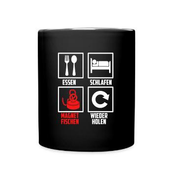 Essen Schlafen Magnetfischen Wiederholen - Tasse einfarbig - Schwarz - Vorne