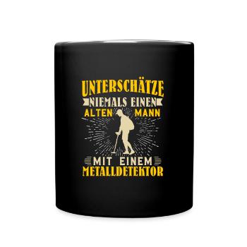 Sondeln alter Mann mit Metalldetektor Sondler - Tasse einfarbig - Schwarz - Vorne