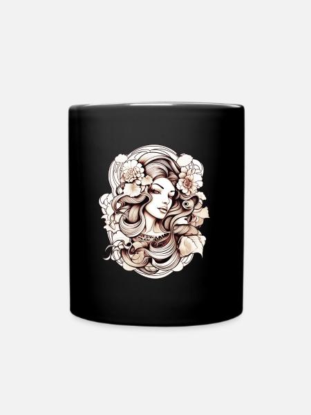 Flower Woman Drawing - Tasse einfarbig - Schwarz