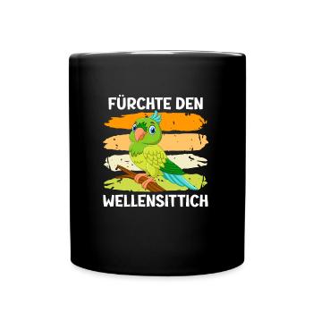 Vogelliebhaber Fürchte den Wellensittich - Tasse einfarbig - Schwarz - Vorne