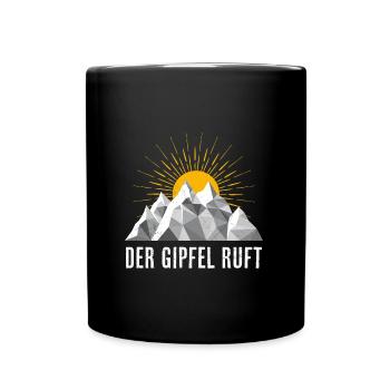 Der Gipfel ruft Bergsteiger Bergfan - Tasse einfarbig - Schwarz - Vorne