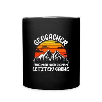 Geocache Frag mich nach meinem letzten Cache GPS - Tasse einfarbig - Schwarz - Vorne