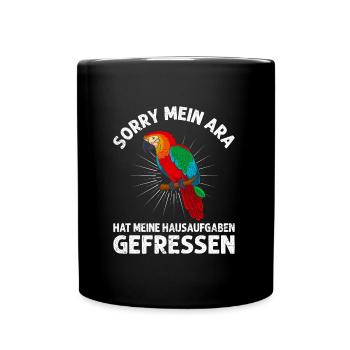 Papagei Mein Ara hat meine Hausaufgaben gefressen - Tasse einfarbig - Schwarz - Vorne