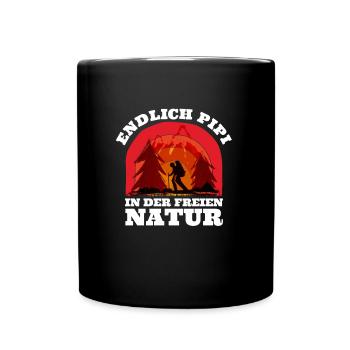 Wanderer Endlich in der freien Natur Berge - Tasse einfarbig - Schwarz - Vorne