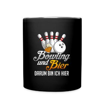 Bowling und Bier Darum bin ich hier Bierliebhaber - Tasse einfarbig - Schwarz - Vorne