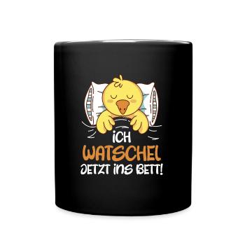 Entchen Ich watschel jetzt ins Bett! Ente Fan - Tasse einfarbig - Schwarz - Vorne