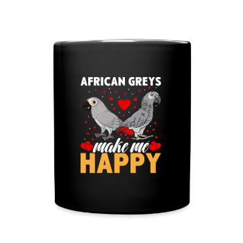 African Grey ́s make me Happy Grey Parrots - Full Colour Mug - black - Front