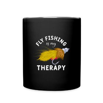 Flyfishing is my Therapy Fischjagd Fliegenfischen - Tasse einfarbig - Schwarz - Vorne