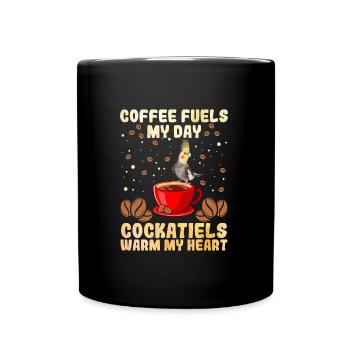 Le café alimente ma journée Les cockatiels réchauffent mon cœur Vogel - Mug uni - noir - Devant
