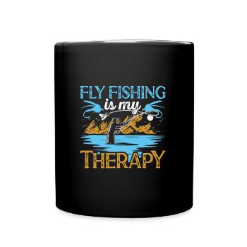 Flyfishing is my Therapy Fliegenangeln Fischjagd - Tasse einfarbig - Schwarz - Vorne