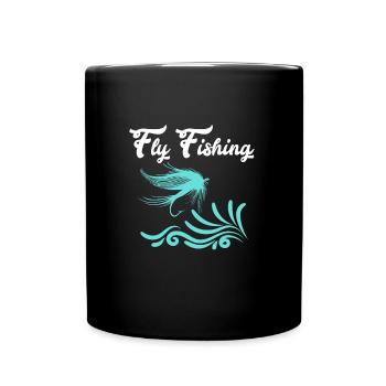 Fliegenfischen Flyfishing Fischjagd Angeln - Tasse einfarbig - Schwarz - Vorne