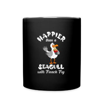 Happier than a seagull with fries Seagulls - Full Colour Mug - black - Front