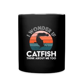 Fischjagd Wonder if Catfish think about me Angeln - Tasse einfarbig - Schwarz - Vorne
