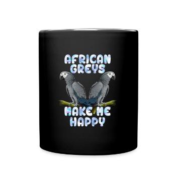 Les gris africains font de moi un fan heureux de perroquets - Mug uni - noir - Devant