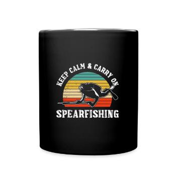 Keep calm and Carry on Spearfishing Fischjagd - Tasse einfarbig - Schwarz - Vorne