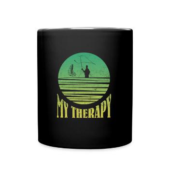 Fliegenfischen My Therapy Fischjagd Angler - Tasse einfarbig - Schwarz - Vorne