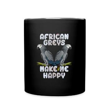 Les gris africains font de moi un fan heureux de perroquets - Mug uni - noir - Devant