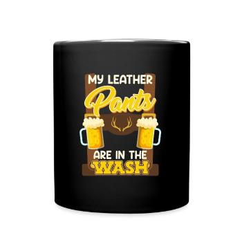 Mei Lederhosn is in da Wäsch Bayerisches Shirt - Tasse einfarbig - Schwarz - Vorne
